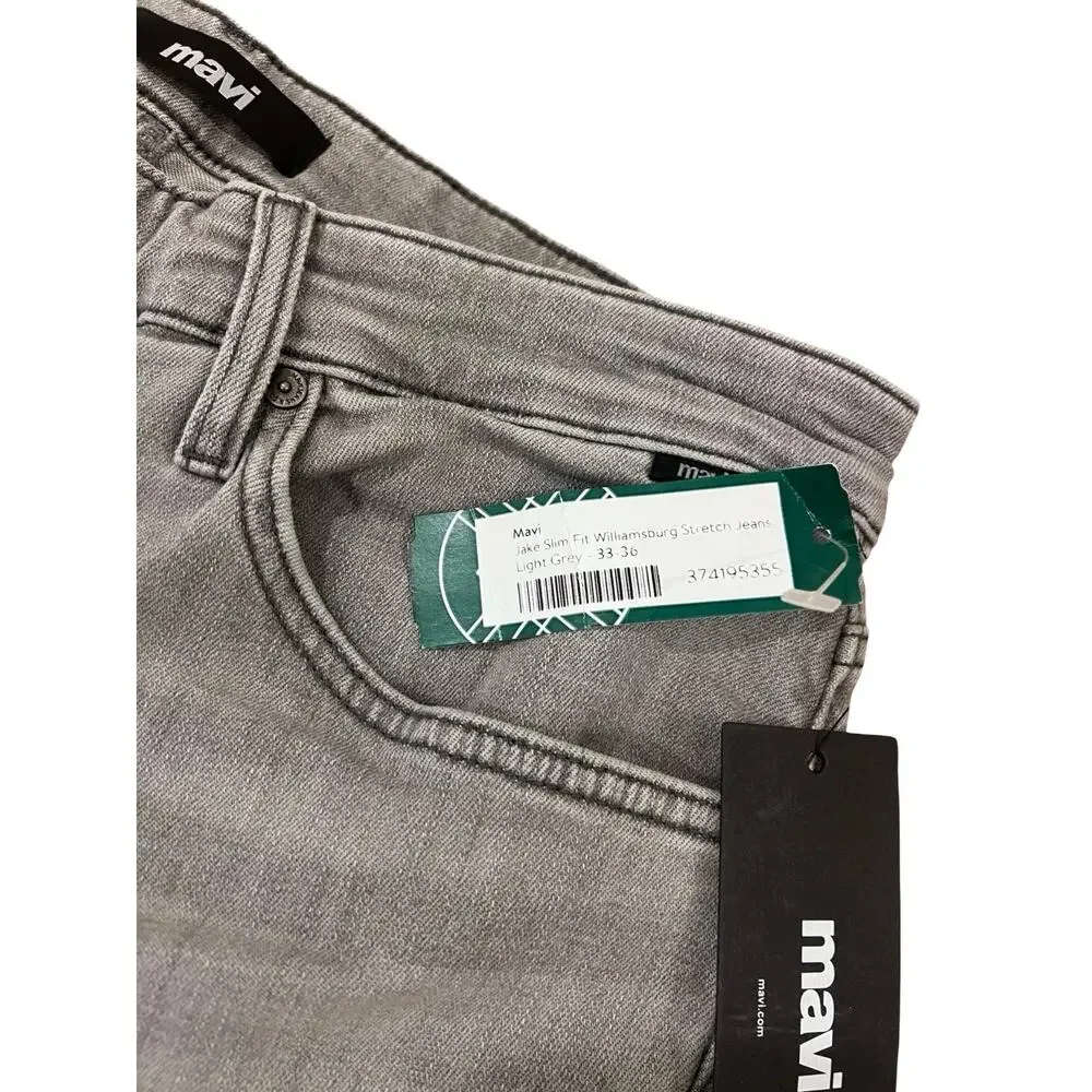 Mavi Jake Slim Leg Jeans 33x36 Light Grey Brushed Williamsburg Stretch NWT